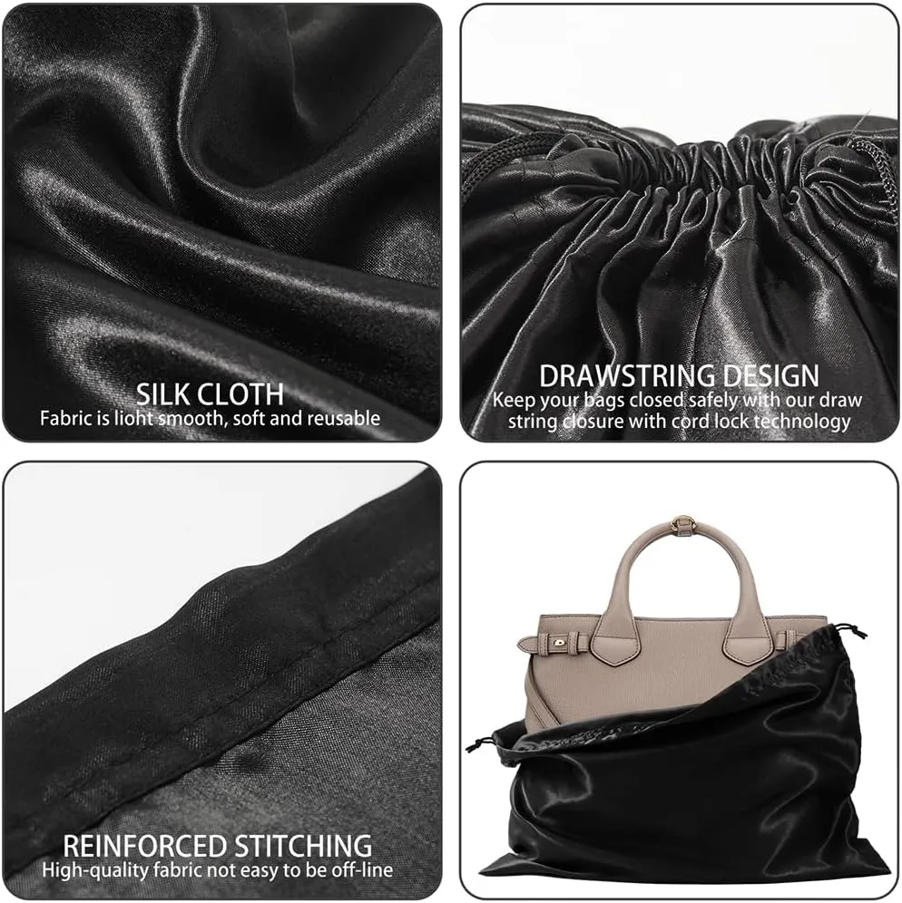 10 Pack Dust Bags for Purses and Handbags, Silk Dust Cover Storage Bag with Drawstring Travel Storage Pouch for Handbag Purse Shoes Boots (Black, 23.6 × 19.6 in)