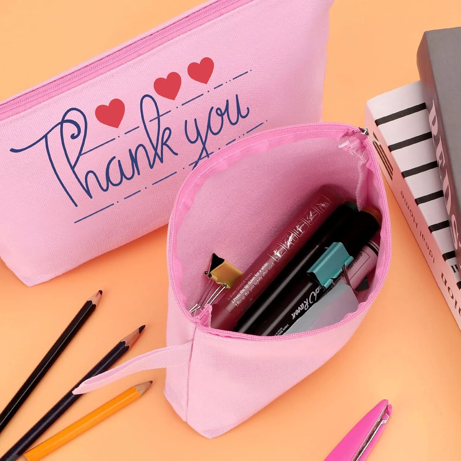 10 Pieces Cotton Canvas Makeup Bag with Bottom and Strap, Multi-Purpose Cosmetic Bag with Zipper Travel Toiletry Pouch, Blank DIY Craft Bag Pencil Bag (Pink, M) (MN-WB07)