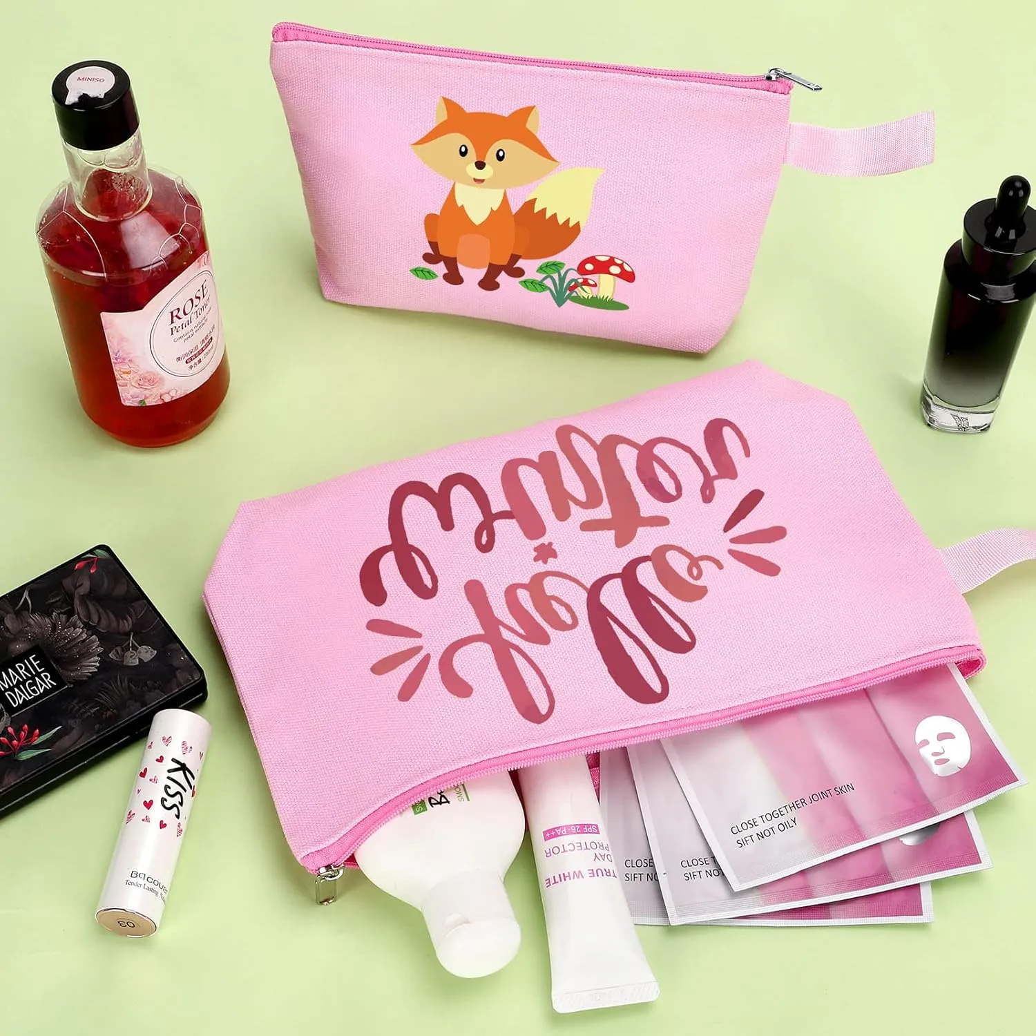 10 Pieces Cotton Canvas Makeup Bag with Bottom and Strap, Multi-Purpose Cosmetic Bag with Zipper Travel Toiletry Pouch, Blank DIY Craft Bag Pencil Bag (Pink, M) (MN-WB07)