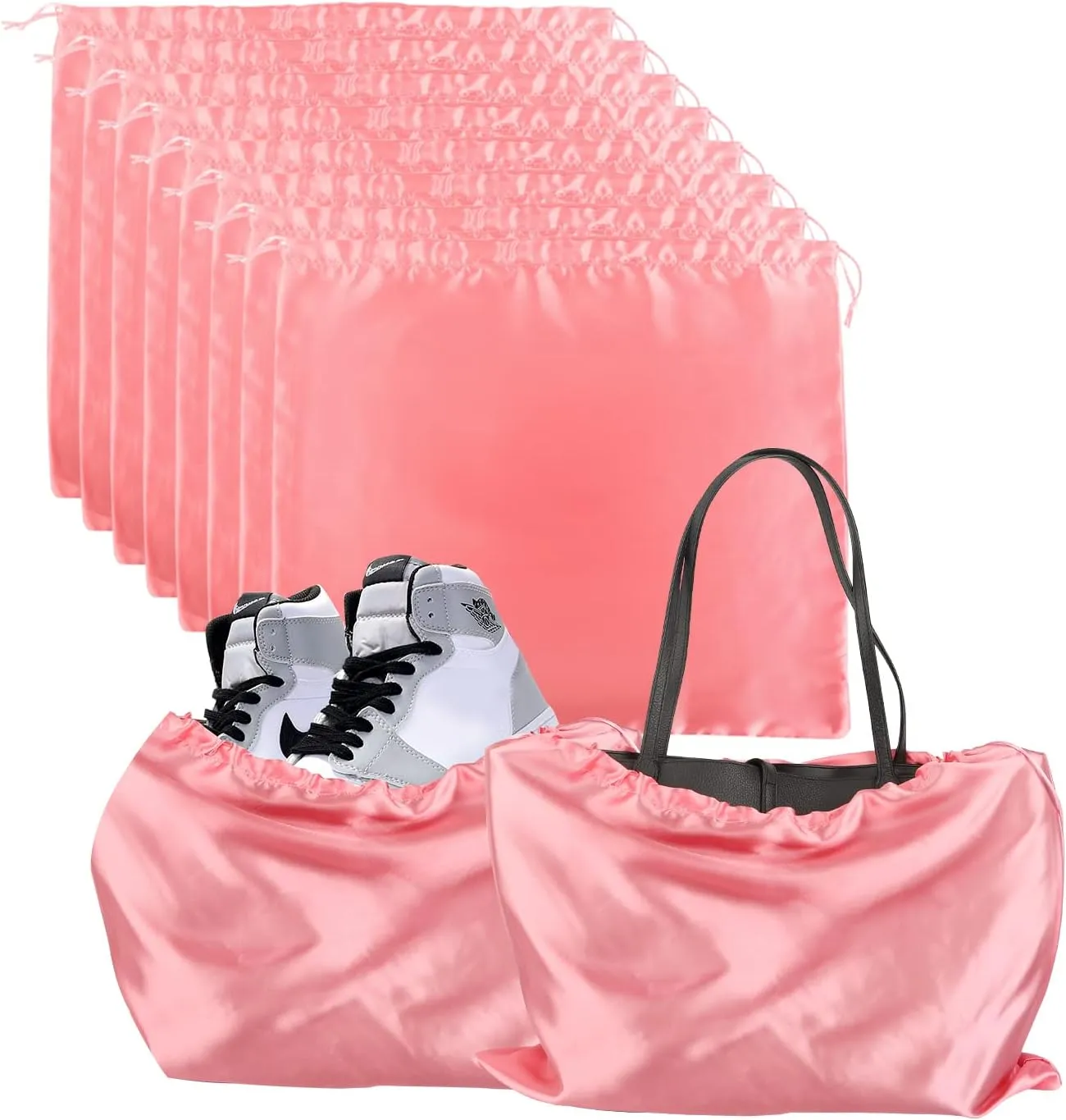 10pcs Dust Bags For Handbags,Silk Dust Cover Storage Bags, Satin Bags For Handbags Purses Pocketbooks Shoes Boots With Silky Drawstring, Closure Protector (Pink)