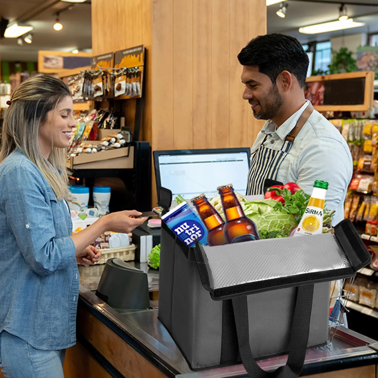2 Pack Insulated Grocery Bags - Stackable Collapsible Foldable Reusable Cooler Totes for Groceries, Frozen Food & Travel