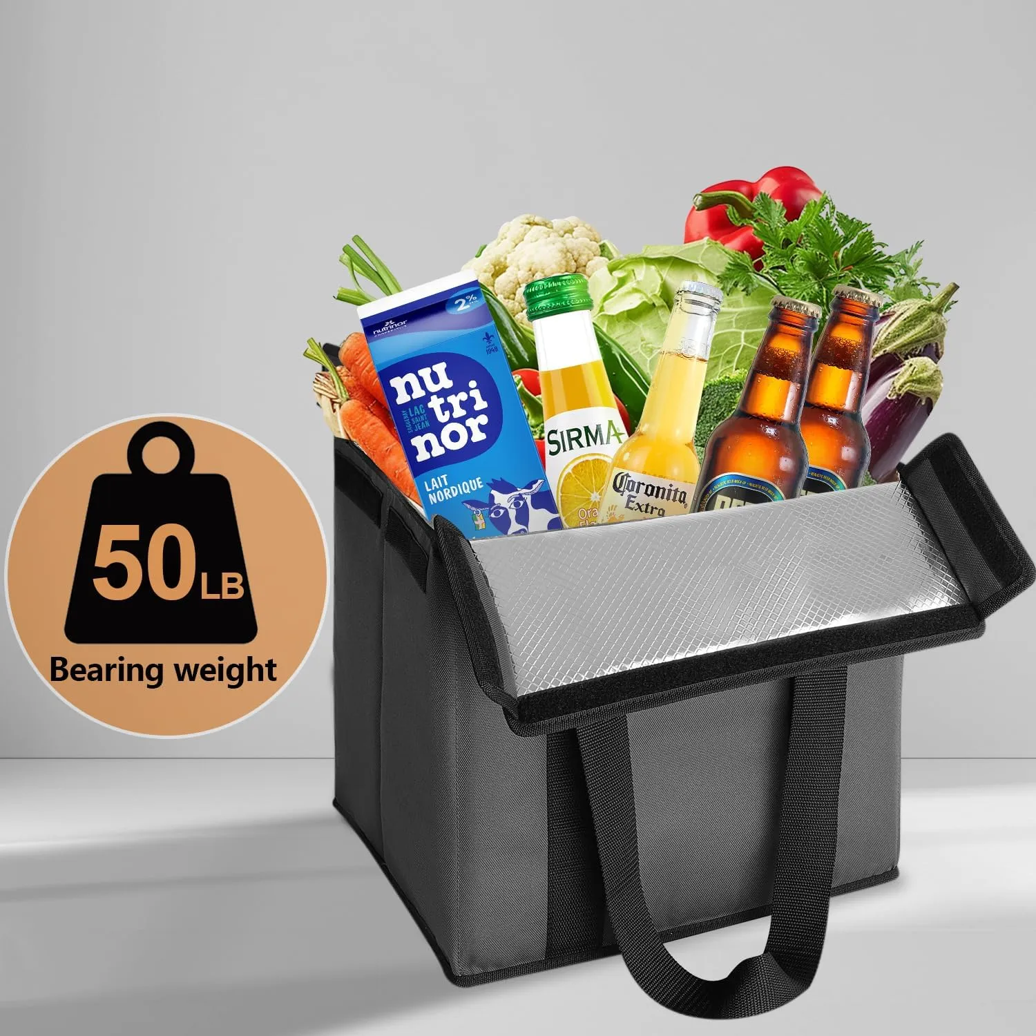 2 Pack Insulated Grocery Bags - Stackable Collapsible Foldable Reusable Cooler Totes for Groceries, Frozen Food & Travel