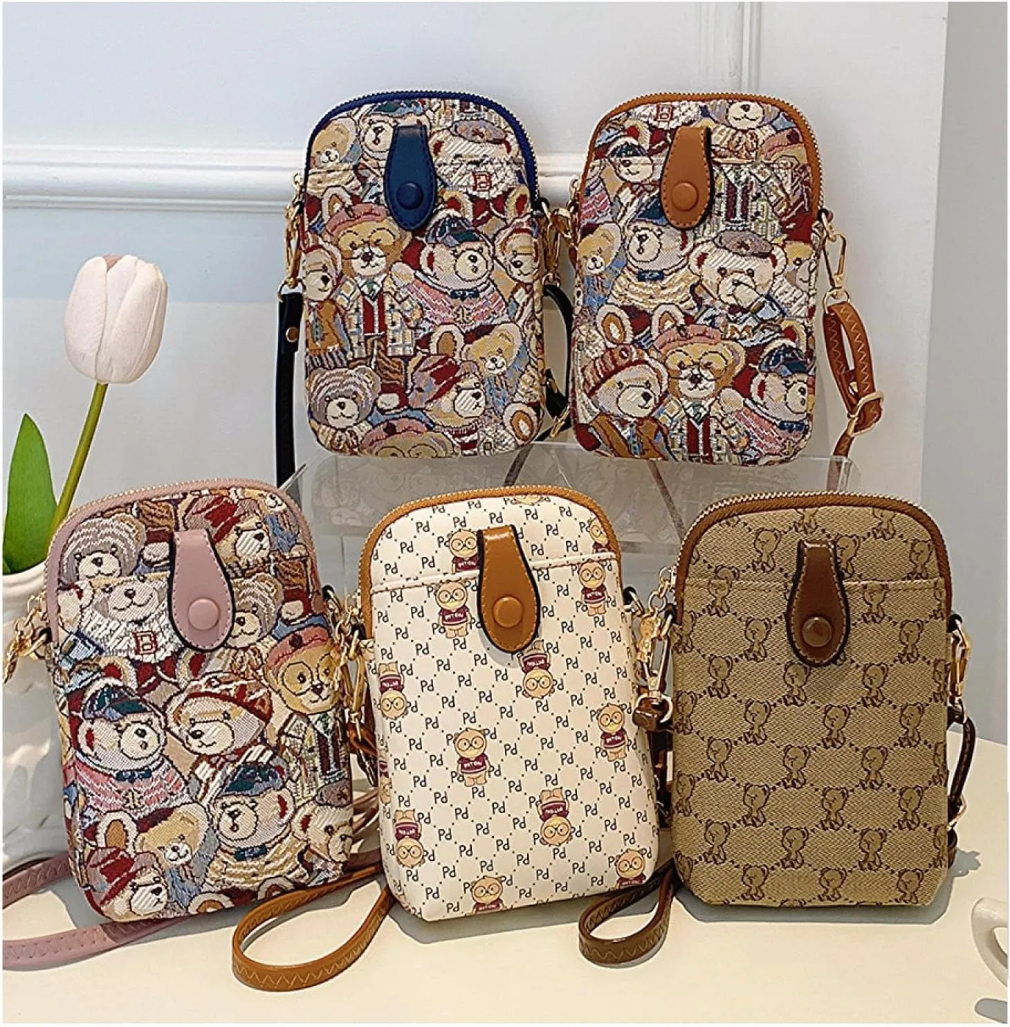 2025 Canvas Crossbody Phone Bag - Mini Vertical Pouch with Contrast Stitching, Adjustable Strap