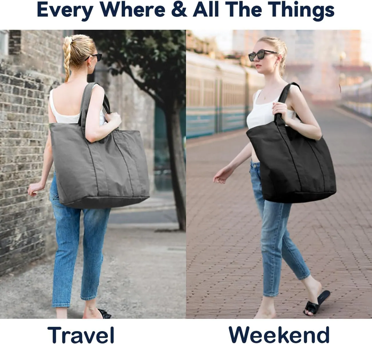 22'' 50L Large Canvas Bag, Extra Large Tote Bag, Oversized Bag, Overnight Bags for Women Travel Black