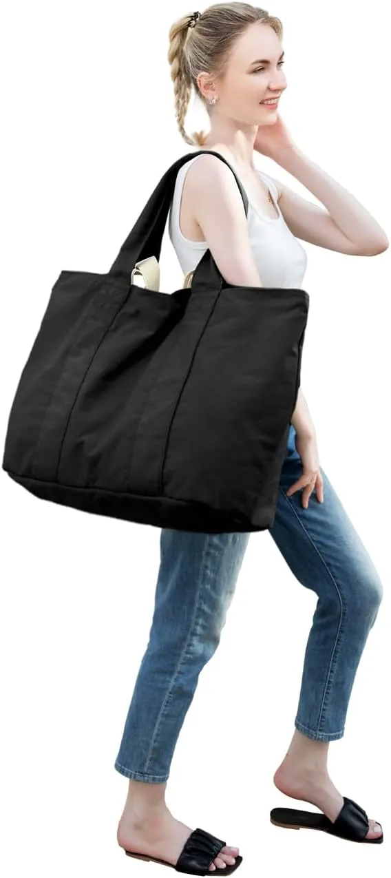 22'' 50L Large Canvas Bag, Extra Large Tote Bag, Oversized Bag, Overnight Bags for Women Travel Black