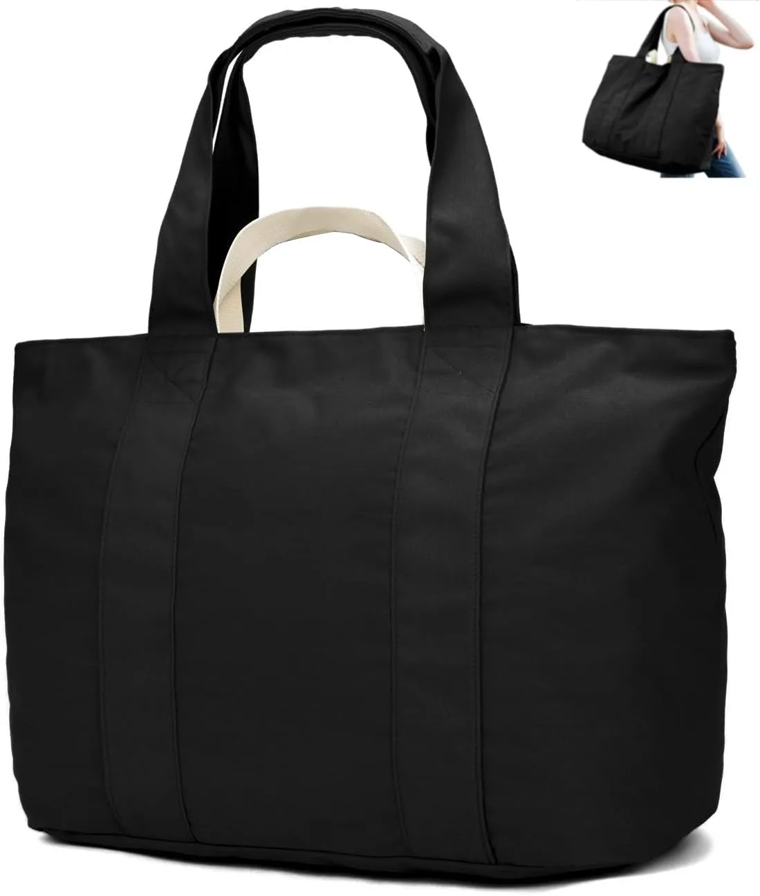 22'' 50L Large Canvas Bag, Extra Large Tote Bag, Oversized Bag, Overnight Bags for Women Travel Black