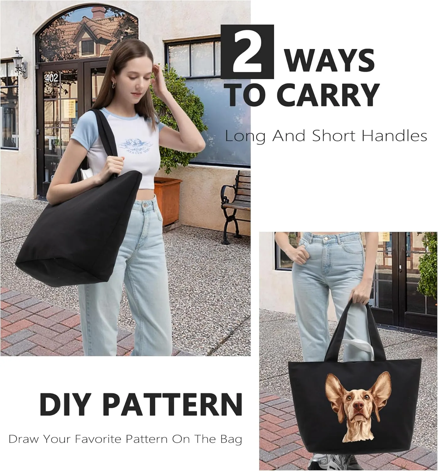 22'' 50L Large Canvas Bag, Extra Large Tote Bag, Oversized Bag, Overnight Bags for Women Travel Black