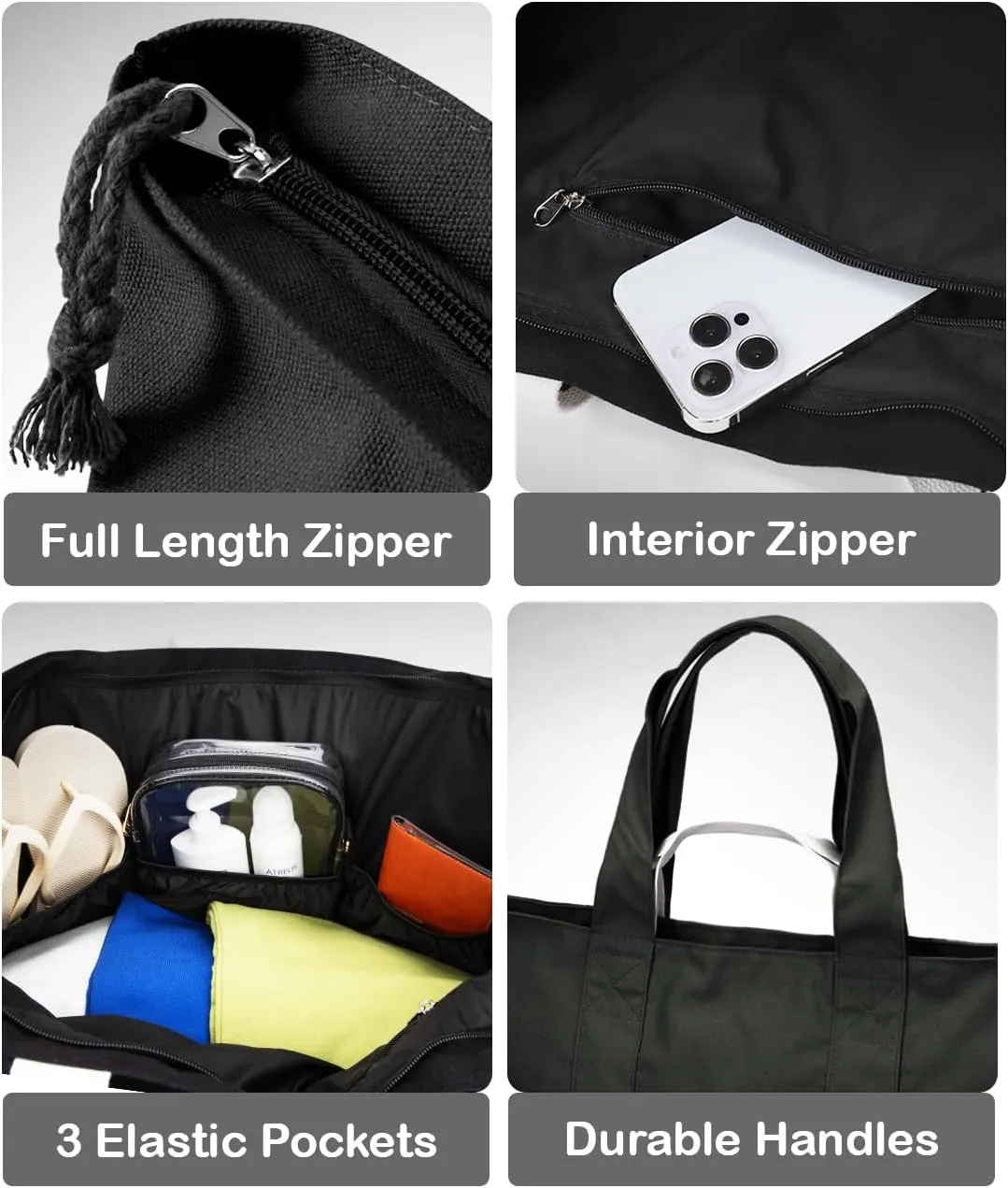 22'' 50L Large Canvas Bag, Extra Large Tote Bag, Oversized Bag, Overnight Bags for Women Travel Black