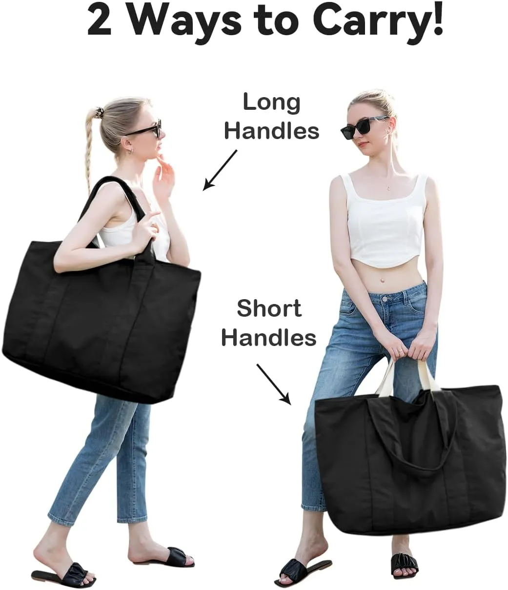 22'' 50L Large Canvas Bag, Extra Large Tote Bag, Oversized Bag, Overnight Bags for Women Travel Black