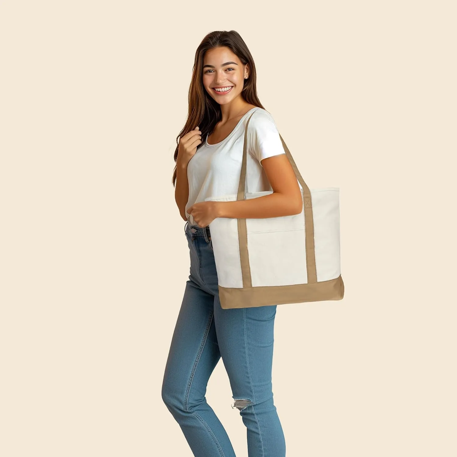 22" Heavy Duty Cotton Canvas Tote Bag (Zippered)