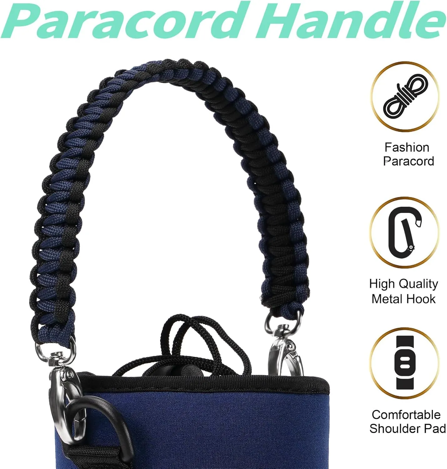 32/40/64/87/128 oz Water Bottle Carrier Bag, Neoprene Water Bottle Sleeve with 4 Pocket, Sport Water Holder with Paracord Handle and Shoulder Strap for Walking Hiking Camping Gym