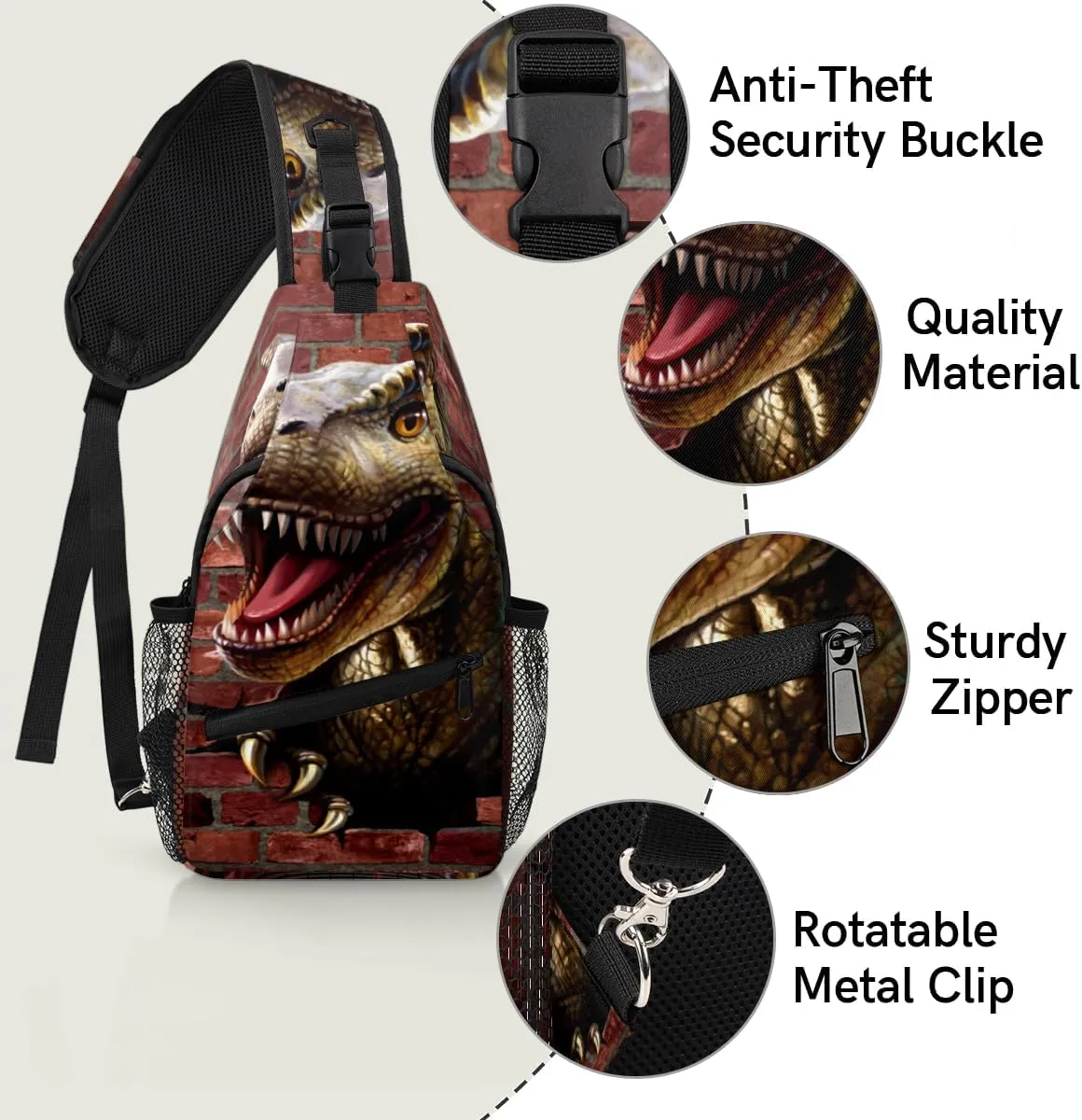 3d Dinosaur Sling Bag for Women Men Crossbody Sling Backpack Shoulder Bag Chest Bag Daypack for Travel Hiking Outdoor