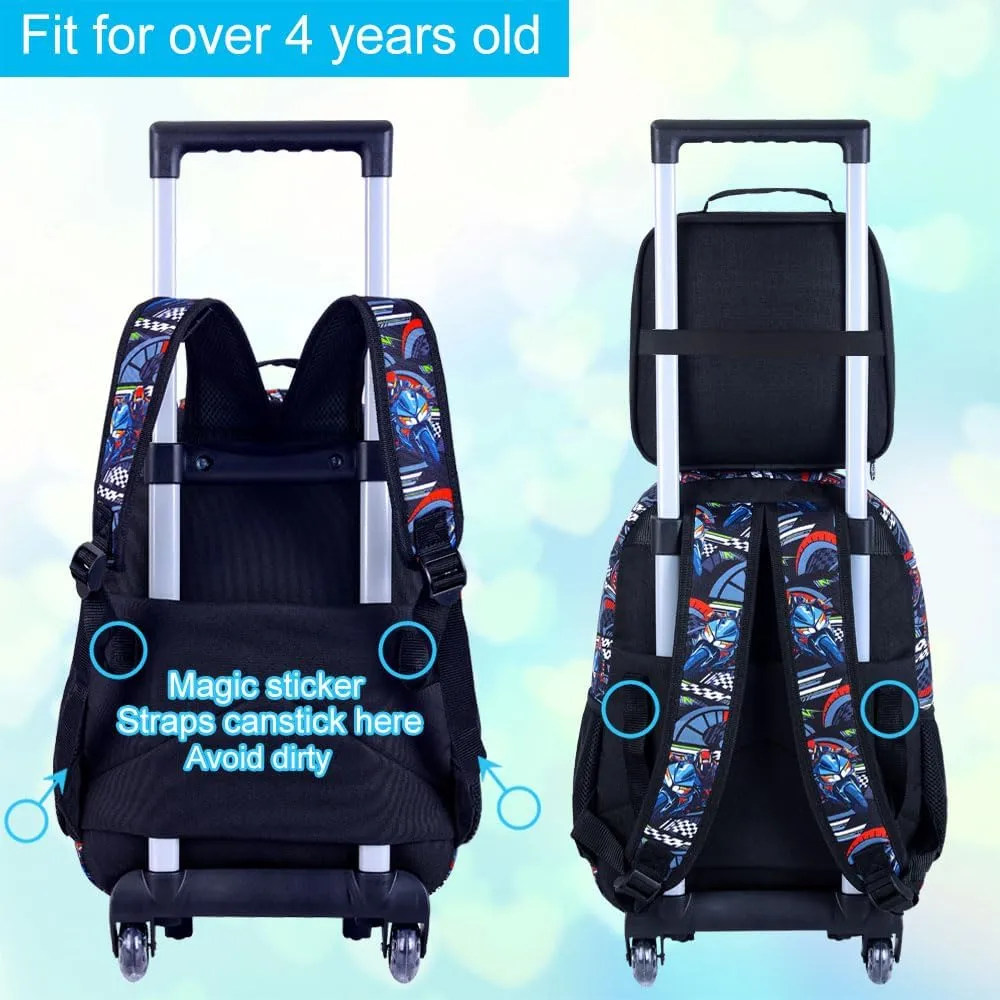 3PCS Rolling Backpack for Girls Boys, Kids Roller Wheeled Bookbag with Lunch Box, Backpacks with Wheels for Elementary