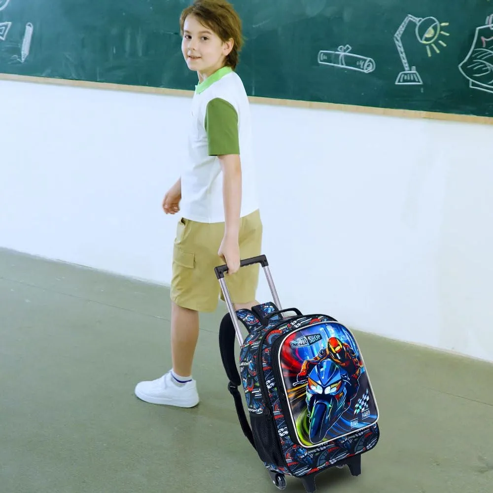 3PCS Rolling Backpack for Girls Boys, Kids Roller Wheeled Bookbag with Lunch Box, Backpacks with Wheels for Elementary