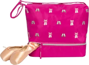 5604 Daisy Embroidered Ballet and Tap Dance Small Gear Tote Bag with Shoe Compartment,Pink