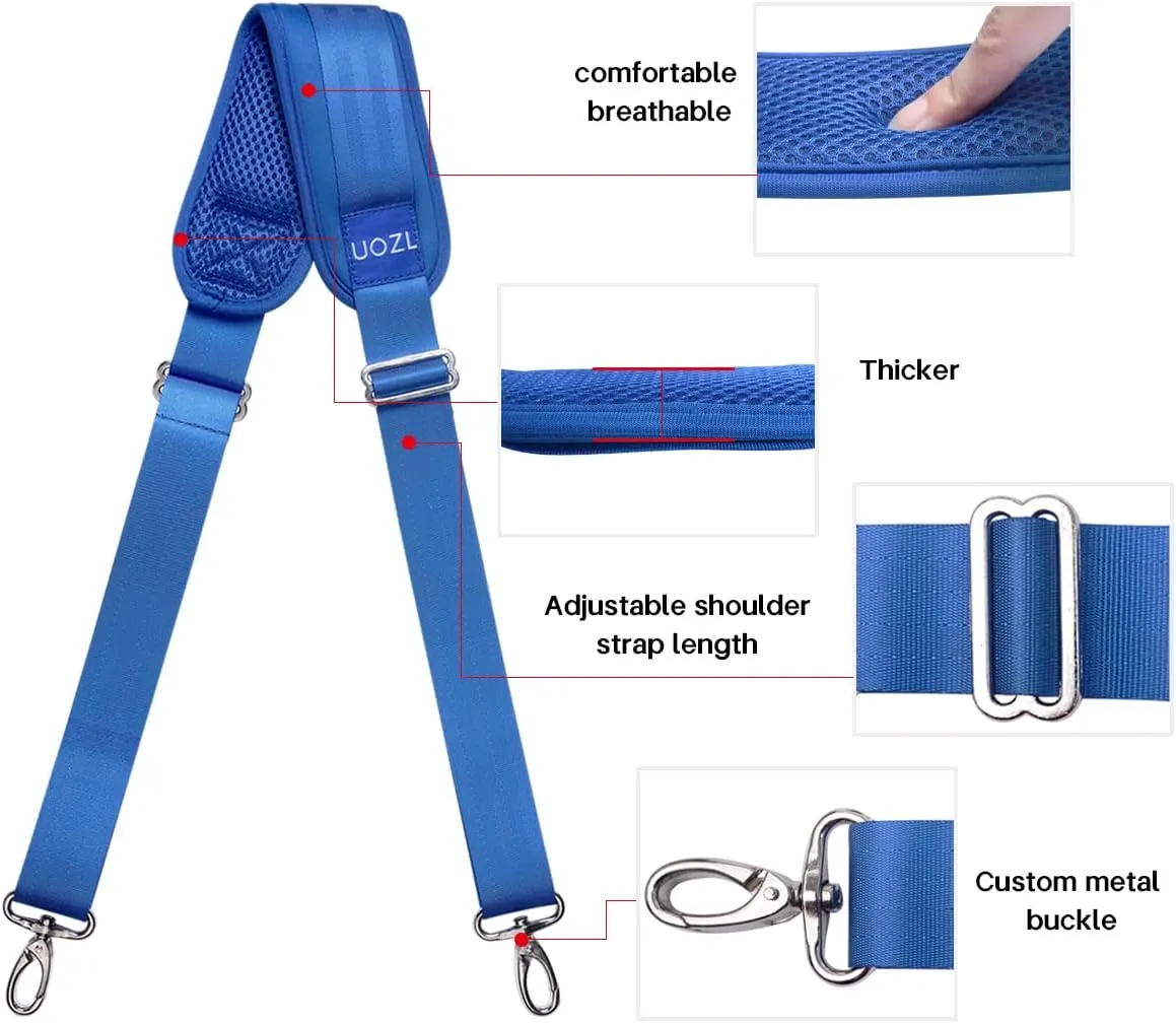 59 Inch Shoulder Straps, Soft with Ultra-Thick Fixed Shoulder Pad, Two Way Independently Adjustable Buckle Replacement Straps for Laptop Bag Messenger Bag Tool Bag Luggage,Blue