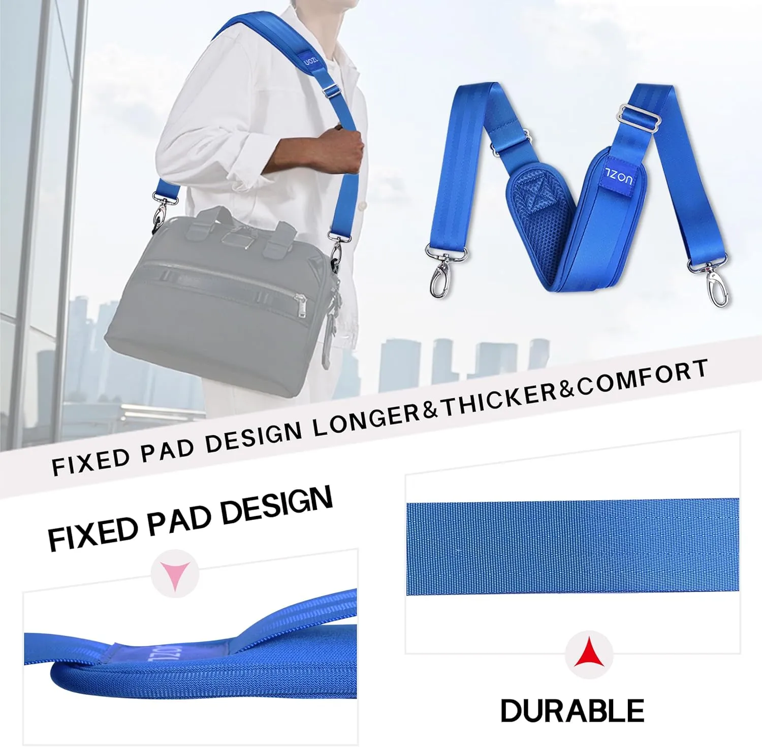 59 Inch Shoulder Straps, Soft with Ultra-Thick Fixed Shoulder Pad, Two Way Independently Adjustable Buckle Replacement Straps for Laptop Bag Messenger Bag Tool Bag Luggage,Blue