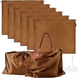 6 Pack Dust Bags for Handbags Silk Dust Cover Bag for Handbags Purses Shoes Boots, Silk Dustproof Drawstring Bag Travel Storage Pouch (Brown, 19.6 × 15.7 in)