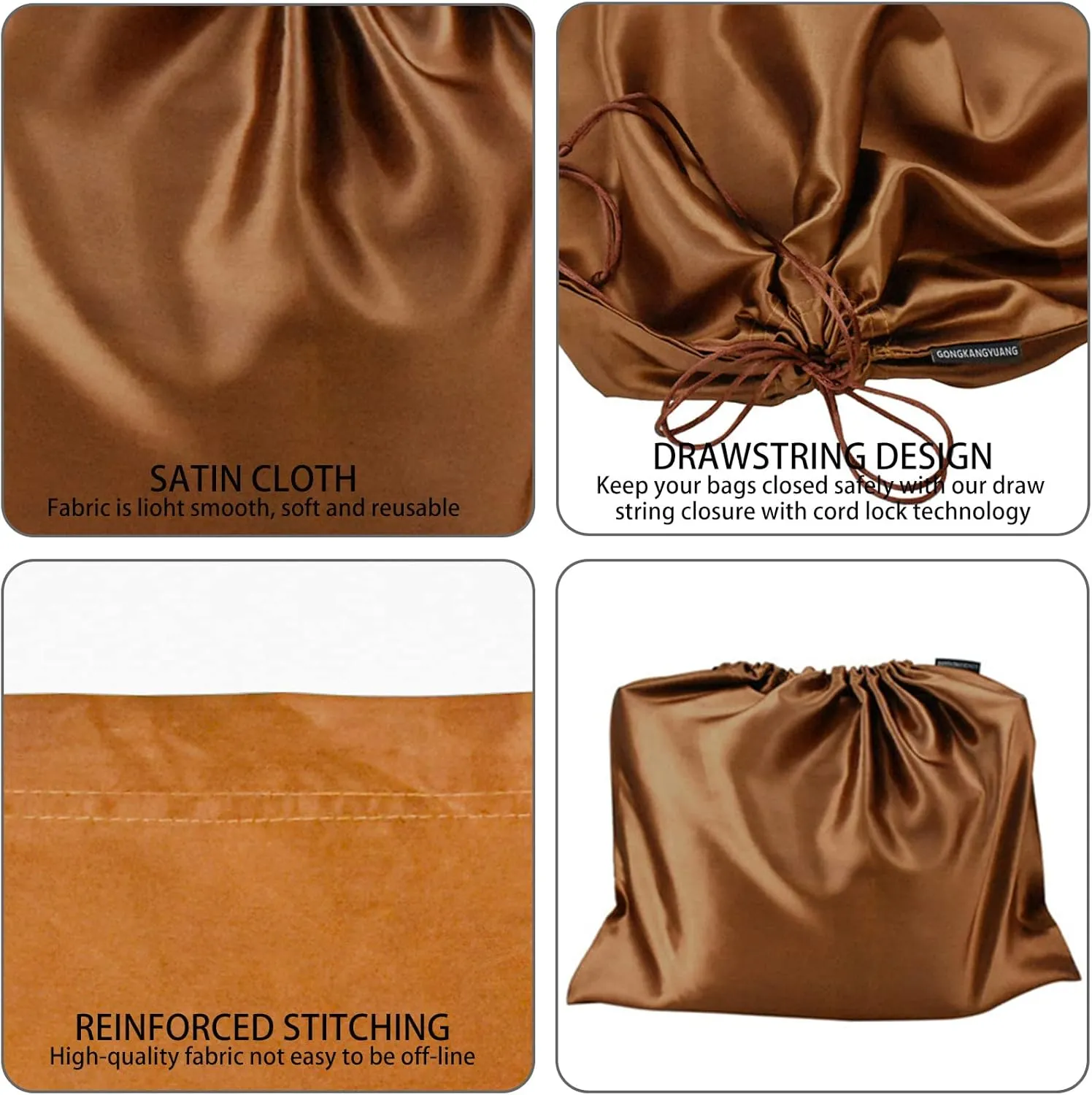 6 Pack Dust Bags for Handbags Silk Dust Cover Bag for Handbags Purses Shoes Boots, Silk Dustproof Drawstring Bag Travel Storage Pouch (Brown, 19.6 × 15.7 in)
