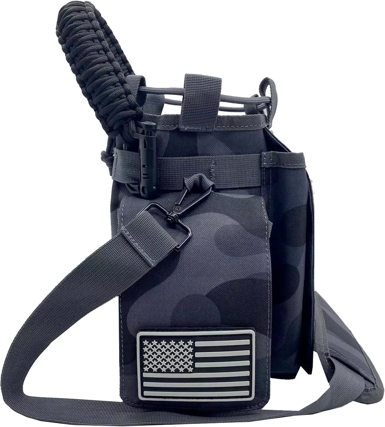 64 oz Insulated Water Bottle Carrier Bag, Half Gallon Water Bottle Jug Sling Bag Sleeve Pouch Holder with Strap & Paracord Handle and 2 Pocket, Tactical Bag for Outdoor Camping, Hiking, Gym