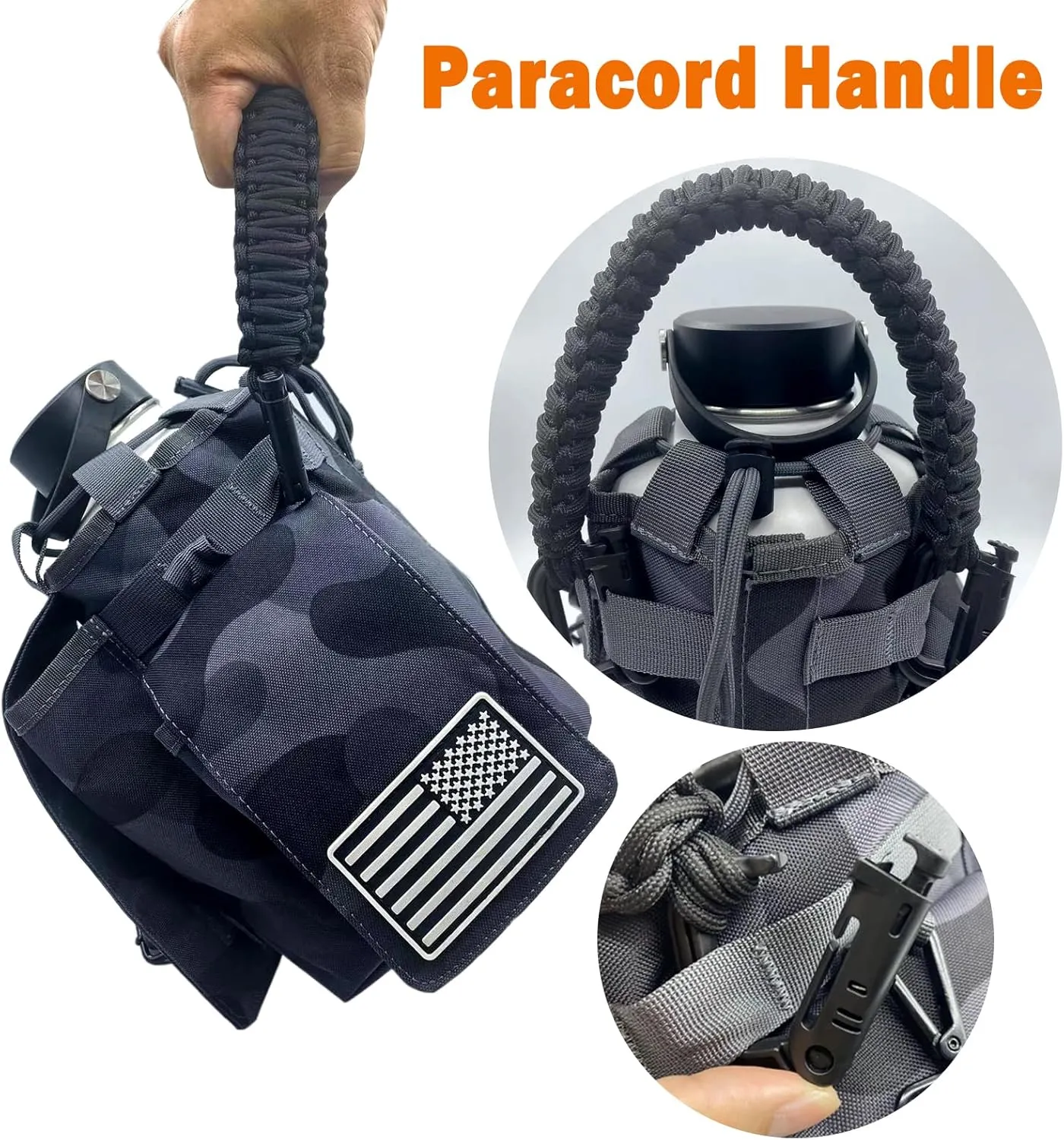 64 oz Insulated Water Bottle Carrier Bag, Half Gallon Water Bottle Jug Sling Bag Sleeve Pouch Holder with Strap & Paracord Handle and 2 Pocket, Tactical Bag for Outdoor Camping, Hiking, Gym