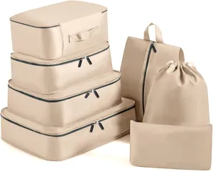 7 Set Packing Cubes Various Sizes Latest Double-Sided Water-Resistant Packing Organizer for Travel Accessories Luggage Carry On Suitcase Cream