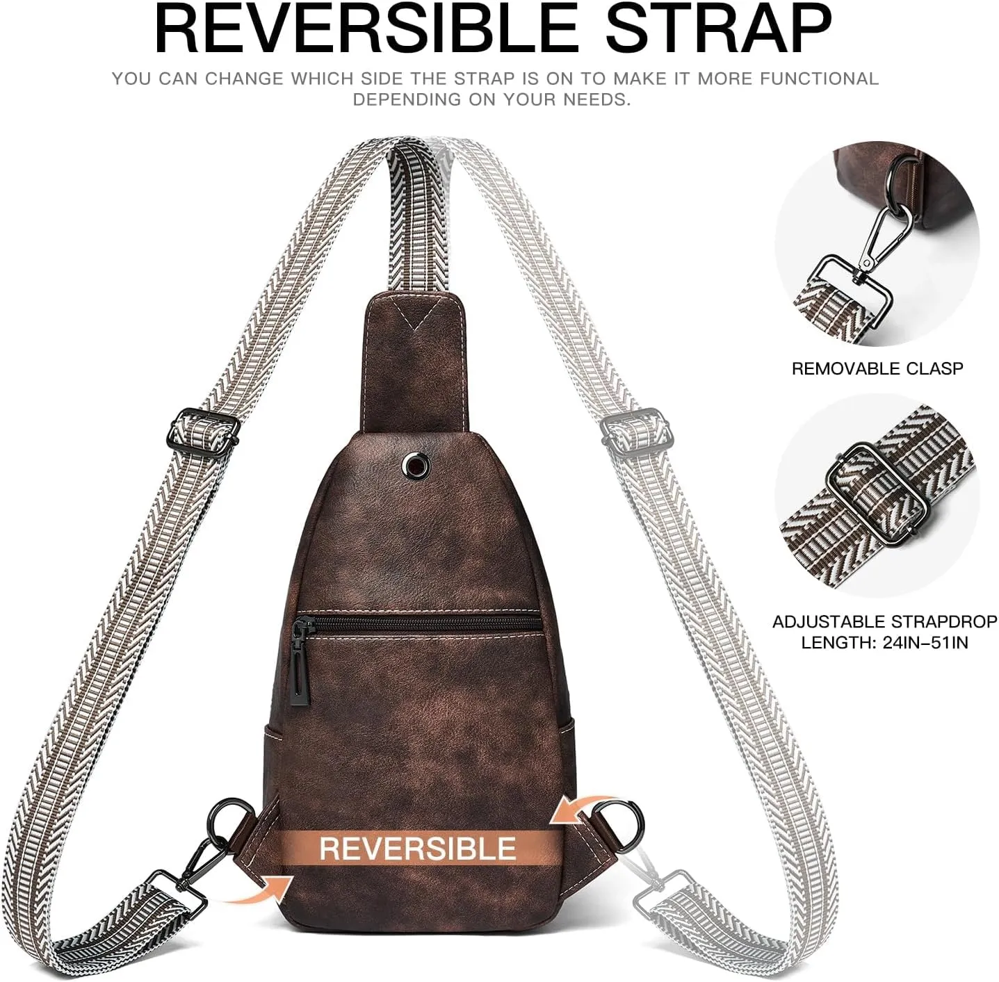 7L Sling Bag for Women Men Leather Small Sling Backpack Daypack Anti Theft Fanny Pack Crossbody Purse Travel