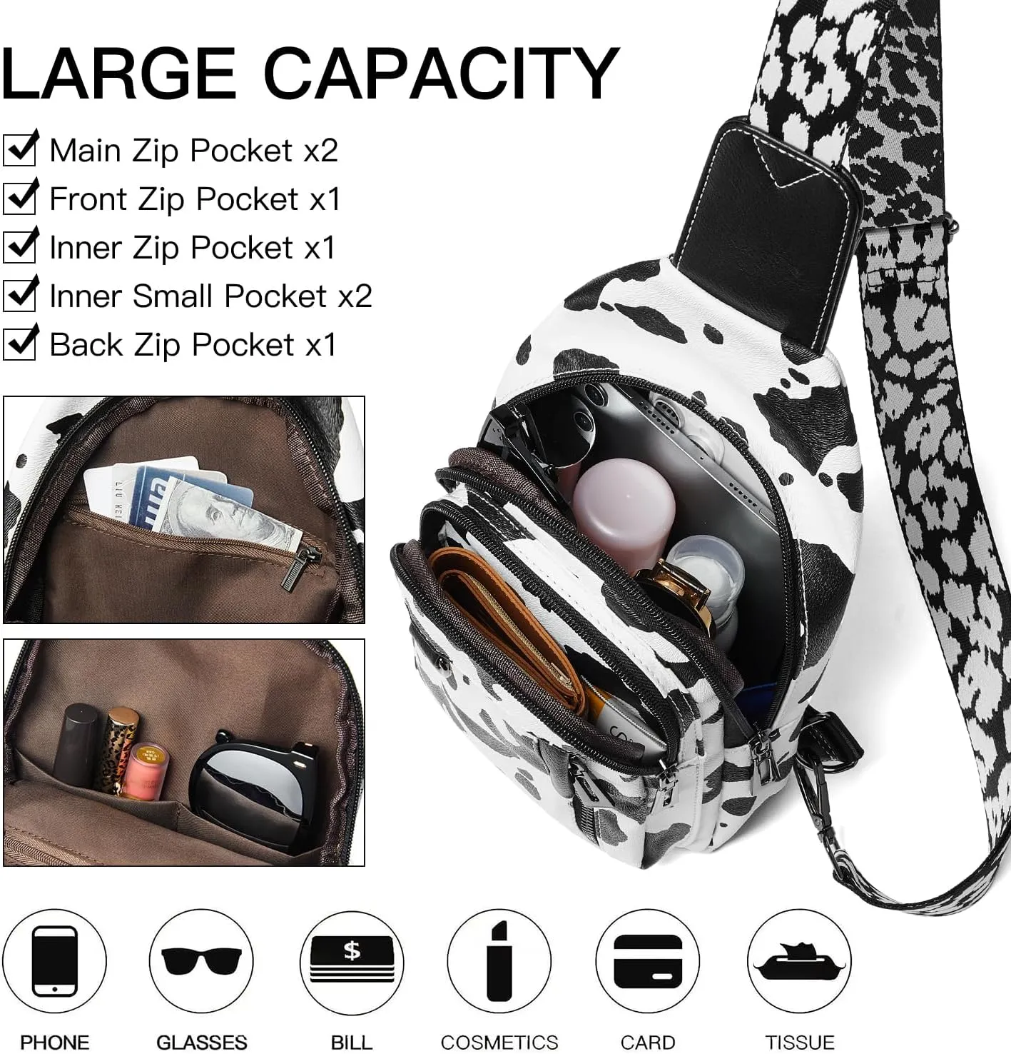 7L Sling Bag for Women Men Leather Small Sling Backpack Daypack Anti Theft Fanny Pack Crossbody Purse Travel