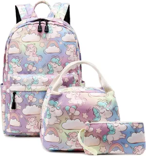 abshoo Cute Lightweight School Boobag Kids Unicorn Backpacks for Girls Backpacks with Lunch Bag (B Unicorn Rainbow)