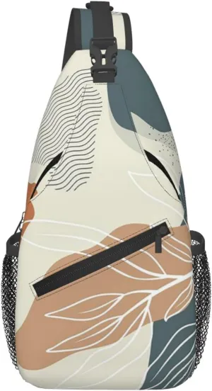 Abstract Boho Geometric Leaf Floral Sling Backpack Casual Crossbody Shoulder Bag Travel Hiking Daypack Unisex Chest Bags For Women Men Outdoor Sport