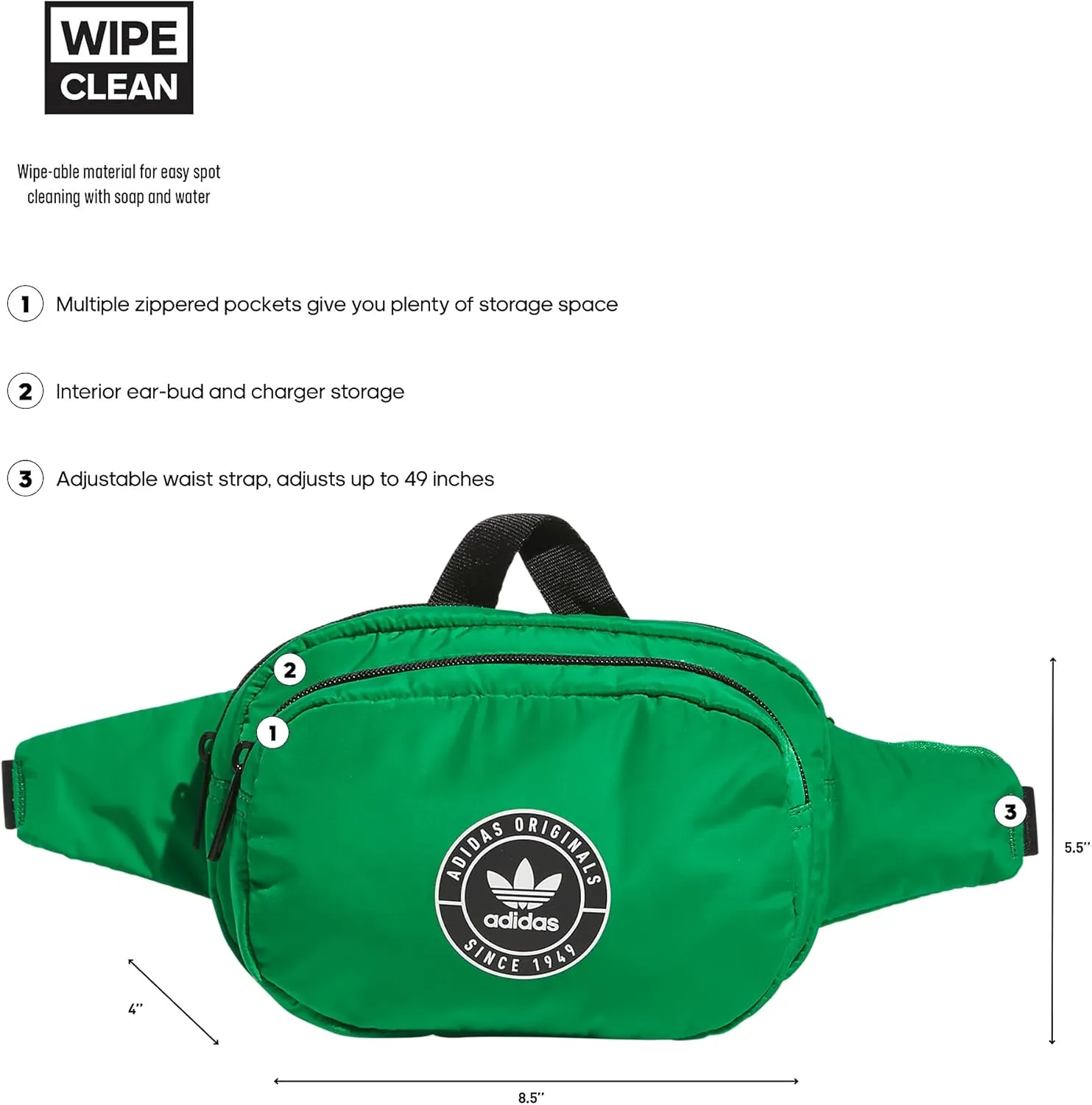 adidas Originals Sport Waist Pack/Travel and Festival Bag, Green/Black, One Size