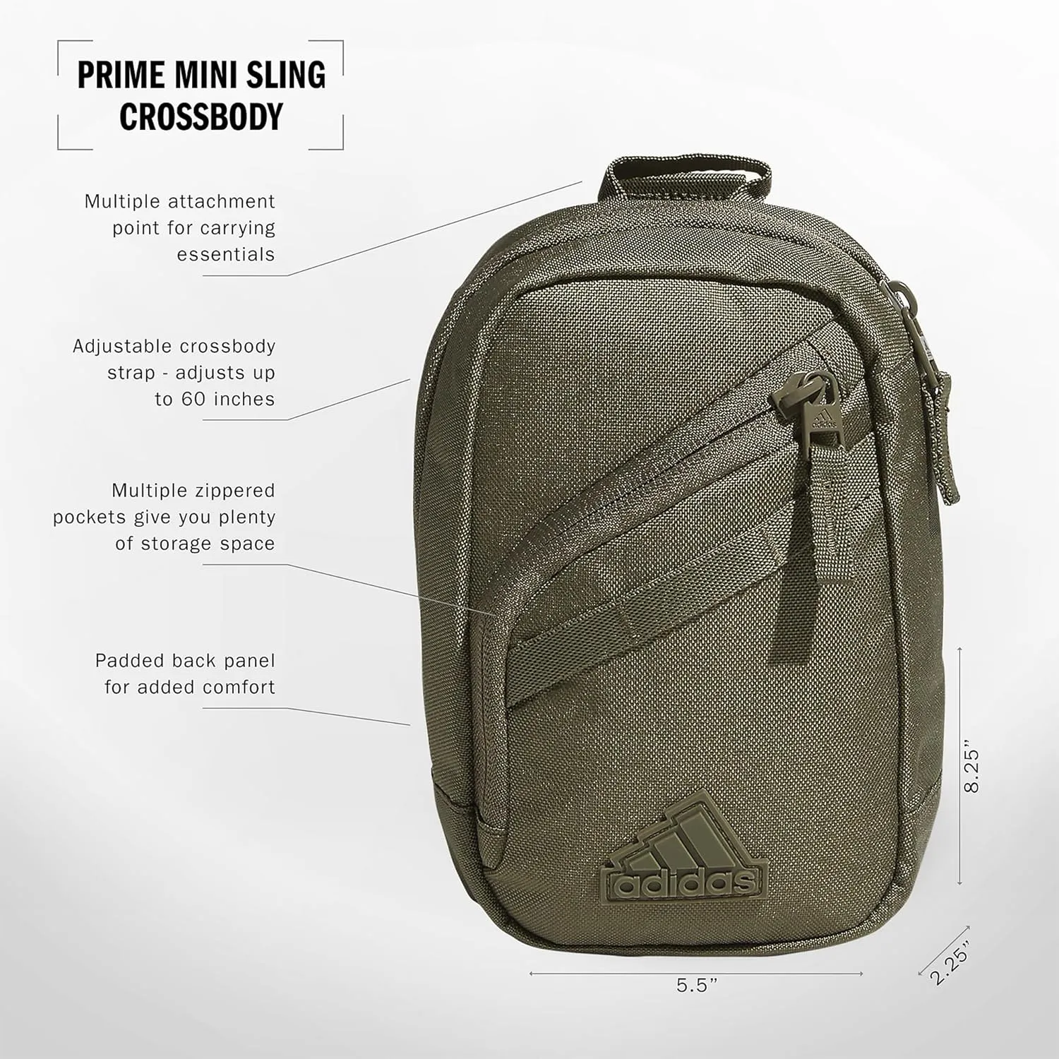 adidas Prime Mini Sling Crossbody Bag, Small Size for Festivals and Travel, Olive Strata Green, OSFA