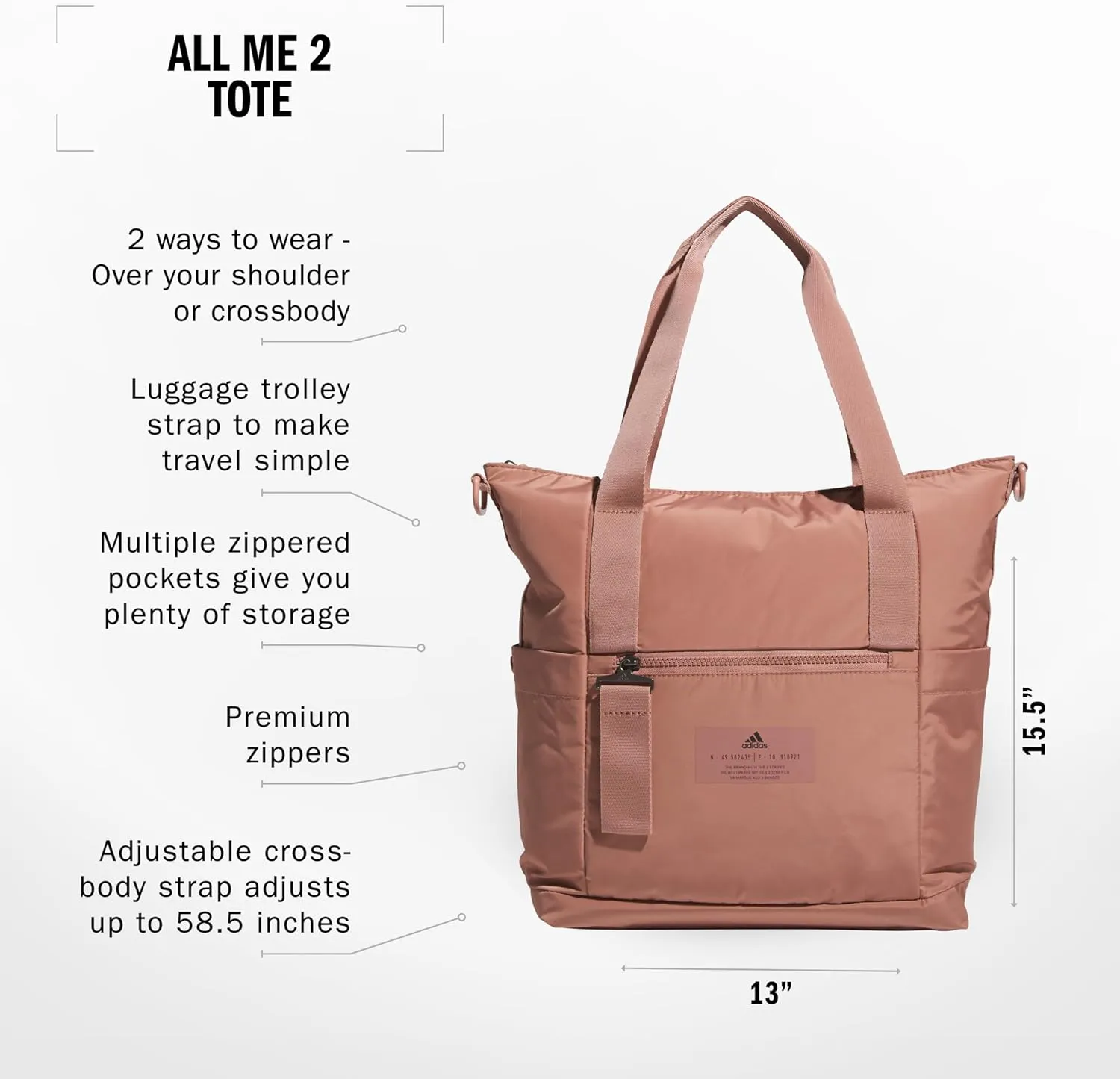 adidas Women, Large Tote, Gym Bag with Shoulder Strap, Warm Clay Pink/2.0, OSFA