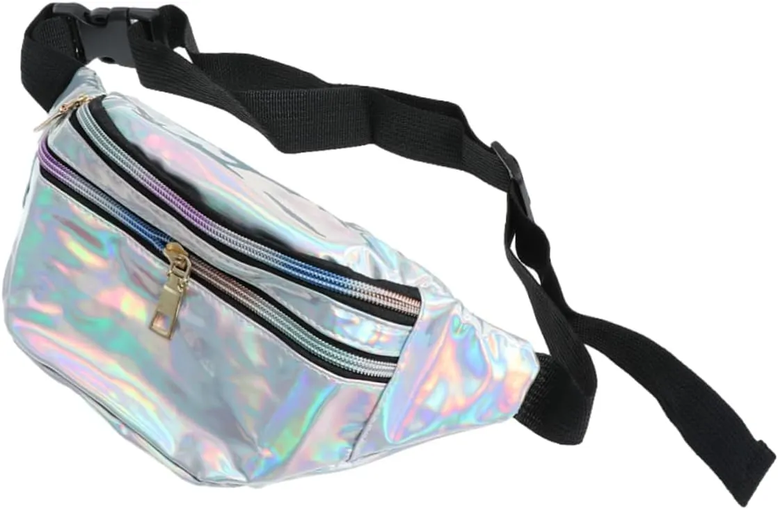 Adjustable Sports Waist Bag Fanny Pack Holographic Design for Running Hiking Beach Party Men's Women's Belt Bag