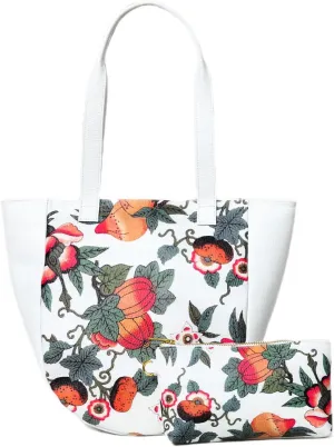 ADYAN Handmade Full Grain Veg Tan Soft Leather Floral Printed Shoulder Tote Bag for Women
