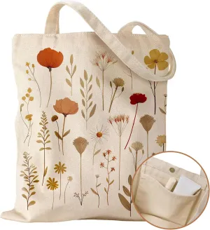Aesthetic Cottonseed Tote Bag for Women - with Magnetic Buckle and Inner Pocket for Lady Cotton Tote Bag