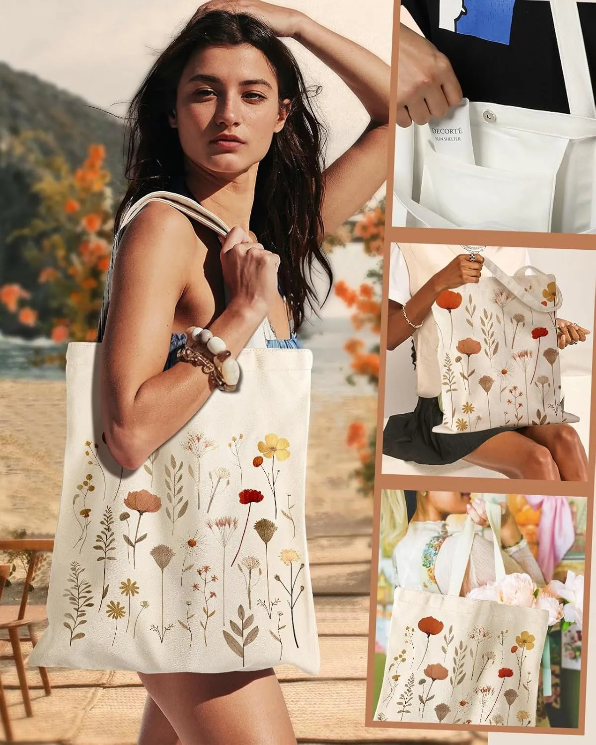 Aesthetic Cottonseed Tote Bag for Women - with Magnetic Buckle and Inner Pocket for Lady Cotton Tote Bag