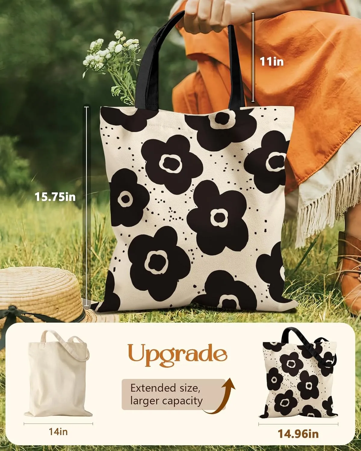 Aesthetic Tote Bag for Girls - with Magnetic Buckle and Zipper Inner Pocket for Women Lady Canvas Cotton Tote Bag