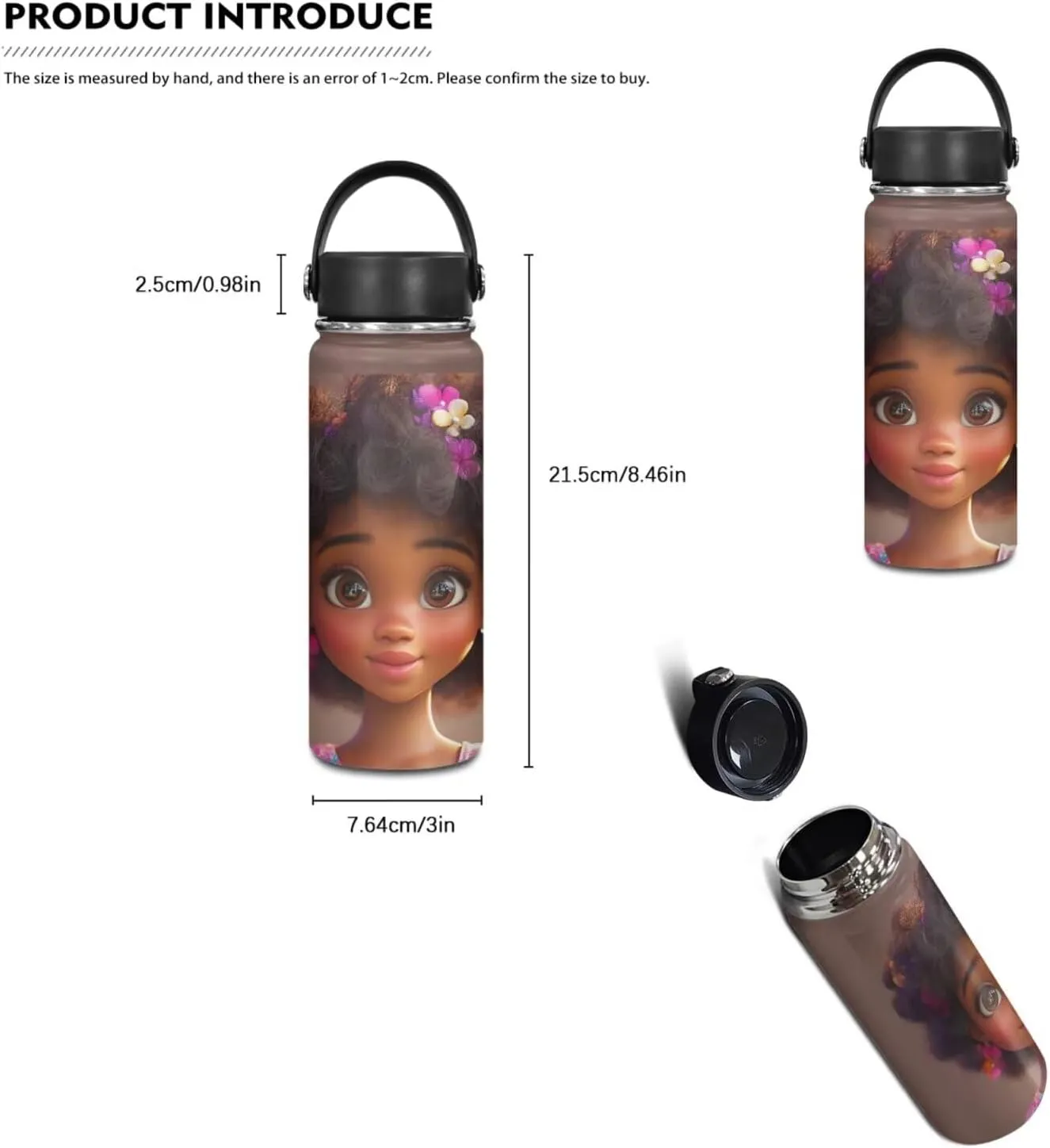 African Girls Insulated Lunch Bag 3 Pack Cooler Food Lunch Box Kids Girl 10-12 Vacuum Girls Water Bottles for School Adjustable Strap Neoprene Crossbody Bottle Sling Bag for Walking