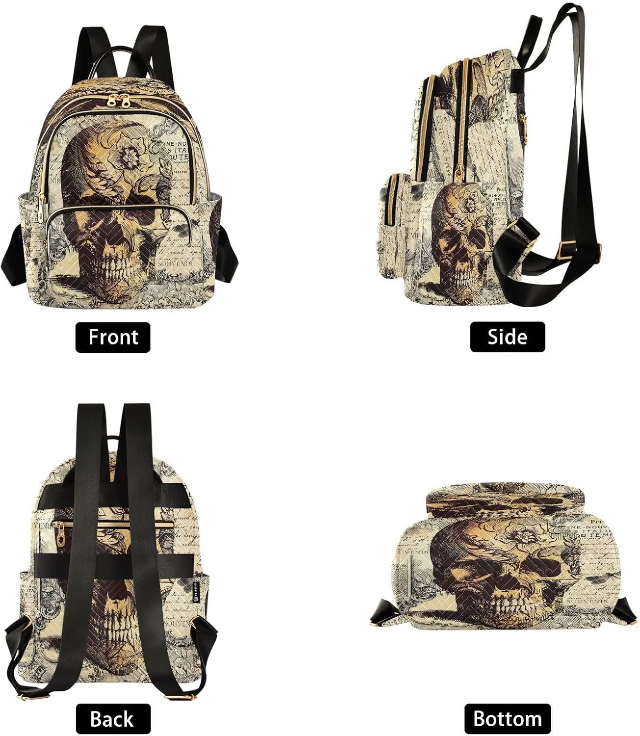 ALAZA Blossom Floral Skull Women Backpack Purse Ladies Fashion Shoulder Bag Daypack Travel Bag 10L