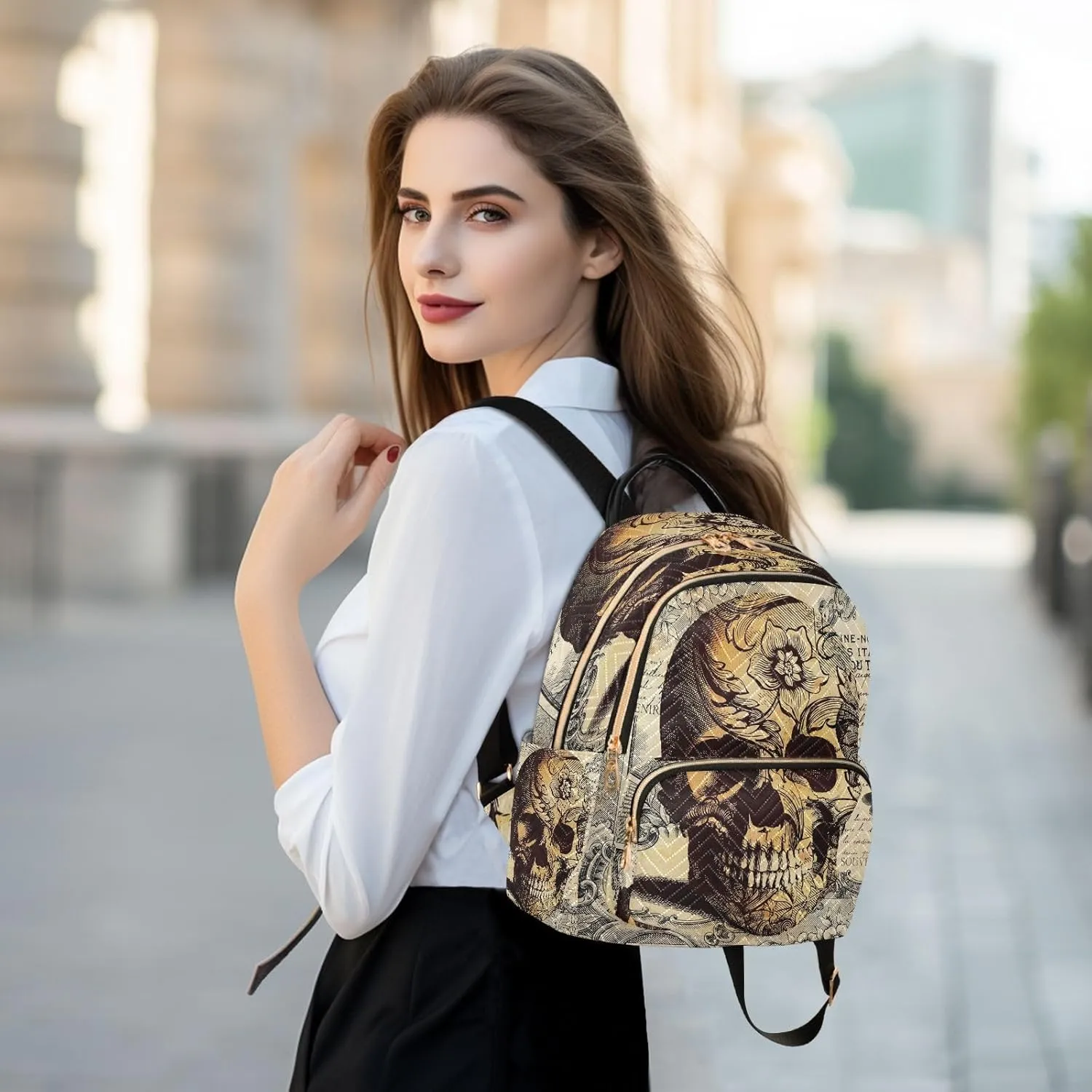 ALAZA Blossom Floral Skull Women Backpack Purse Ladies Fashion Shoulder Bag Daypack Travel Bag 10L