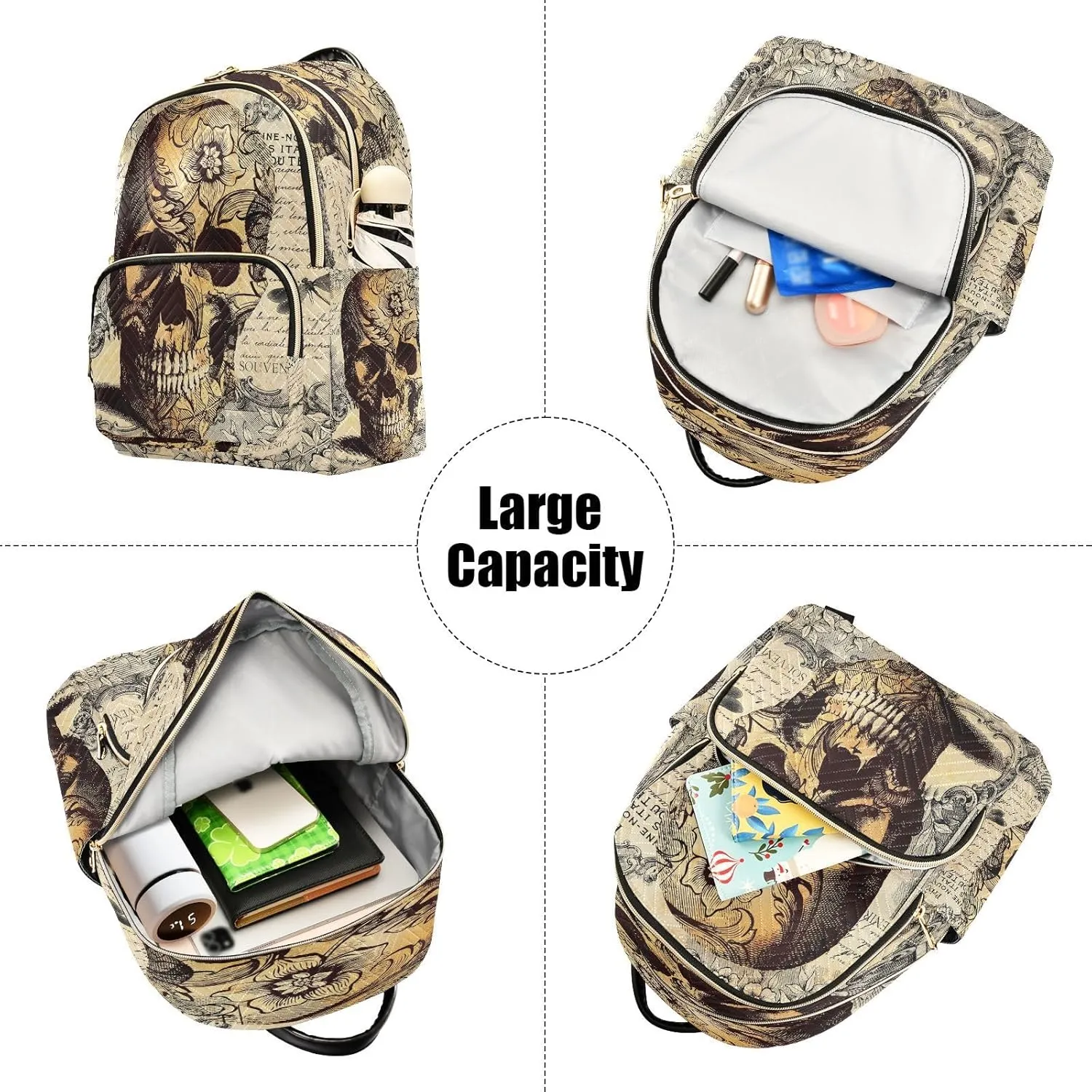 ALAZA Blossom Floral Skull Women Backpack Purse Ladies Fashion Shoulder Bag Daypack Travel Bag 10L