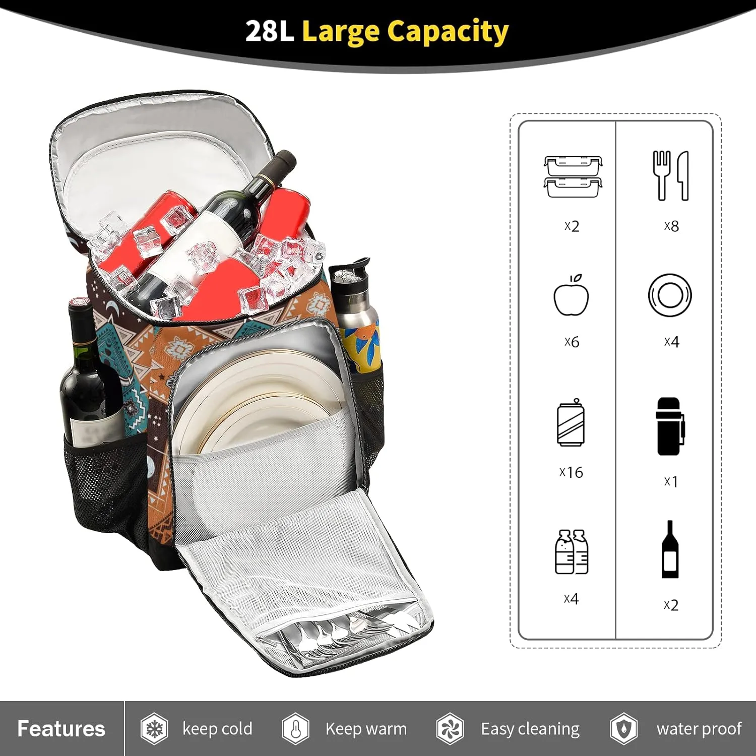 ALAZA Cooler Backpack Reusable Insulated Lunch Bag with Adjustable Shoulder Strap for Women Men Picnic Work College Hiking Camping Office Beach