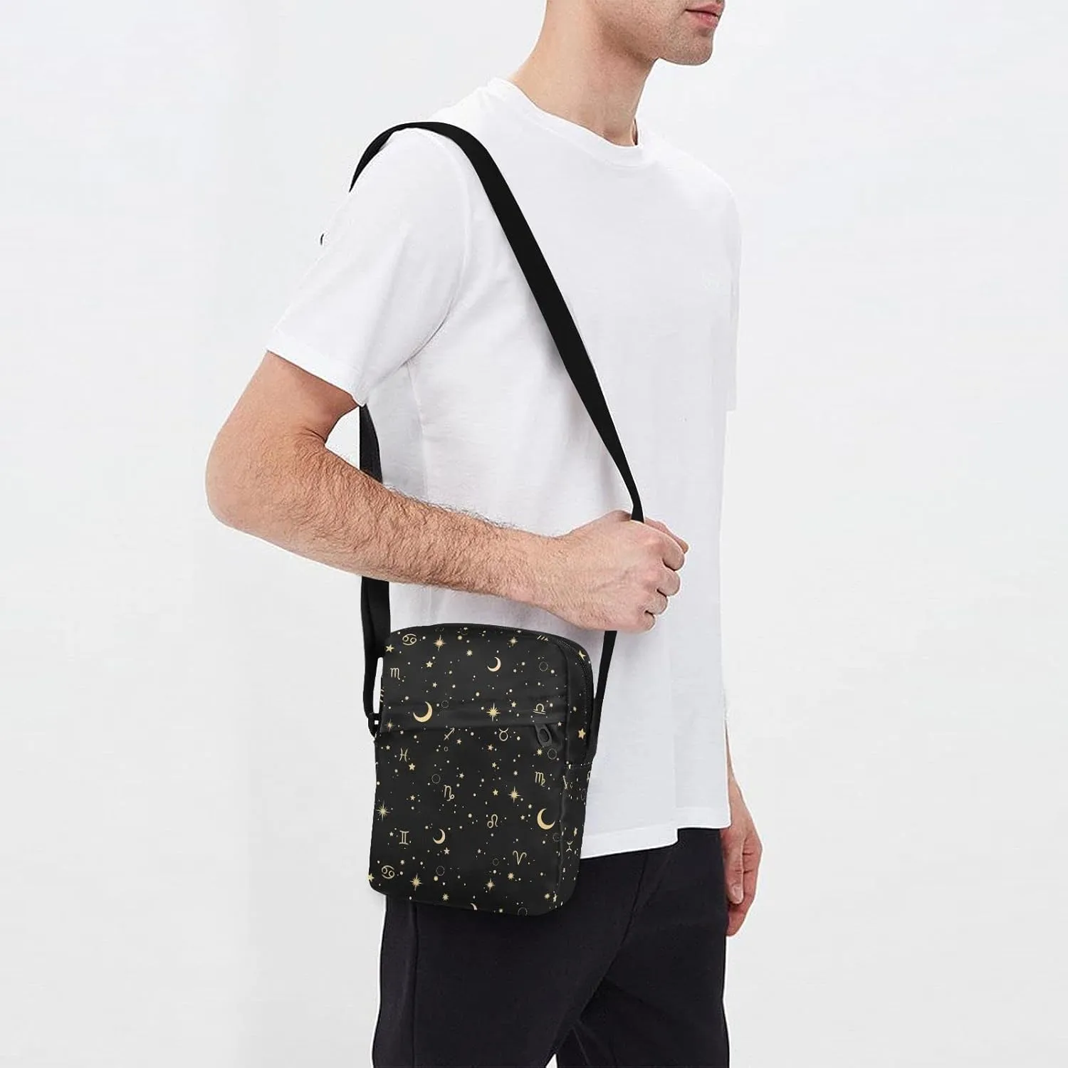 ALAZA Moon Star Zodiac Crossbody Bag Small Messenger Bag Shoulder Bag with Zipper for Women Men