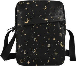 ALAZA Moon Star Zodiac Crossbody Bag Small Messenger Bag Shoulder Bag with Zipper for Women Men