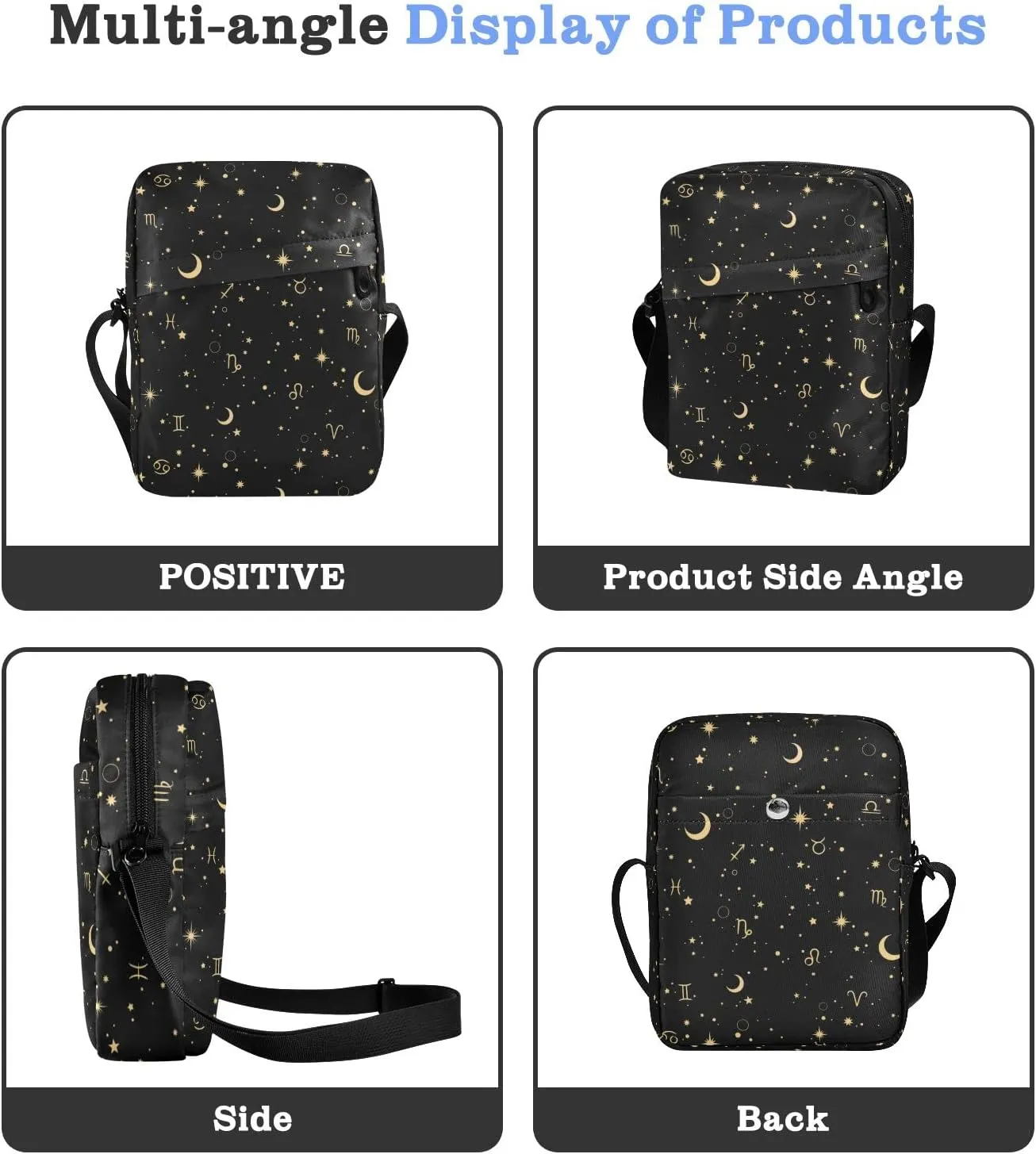 ALAZA Moon Star Zodiac Crossbody Bag Small Messenger Bag Shoulder Bag with Zipper for Women Men