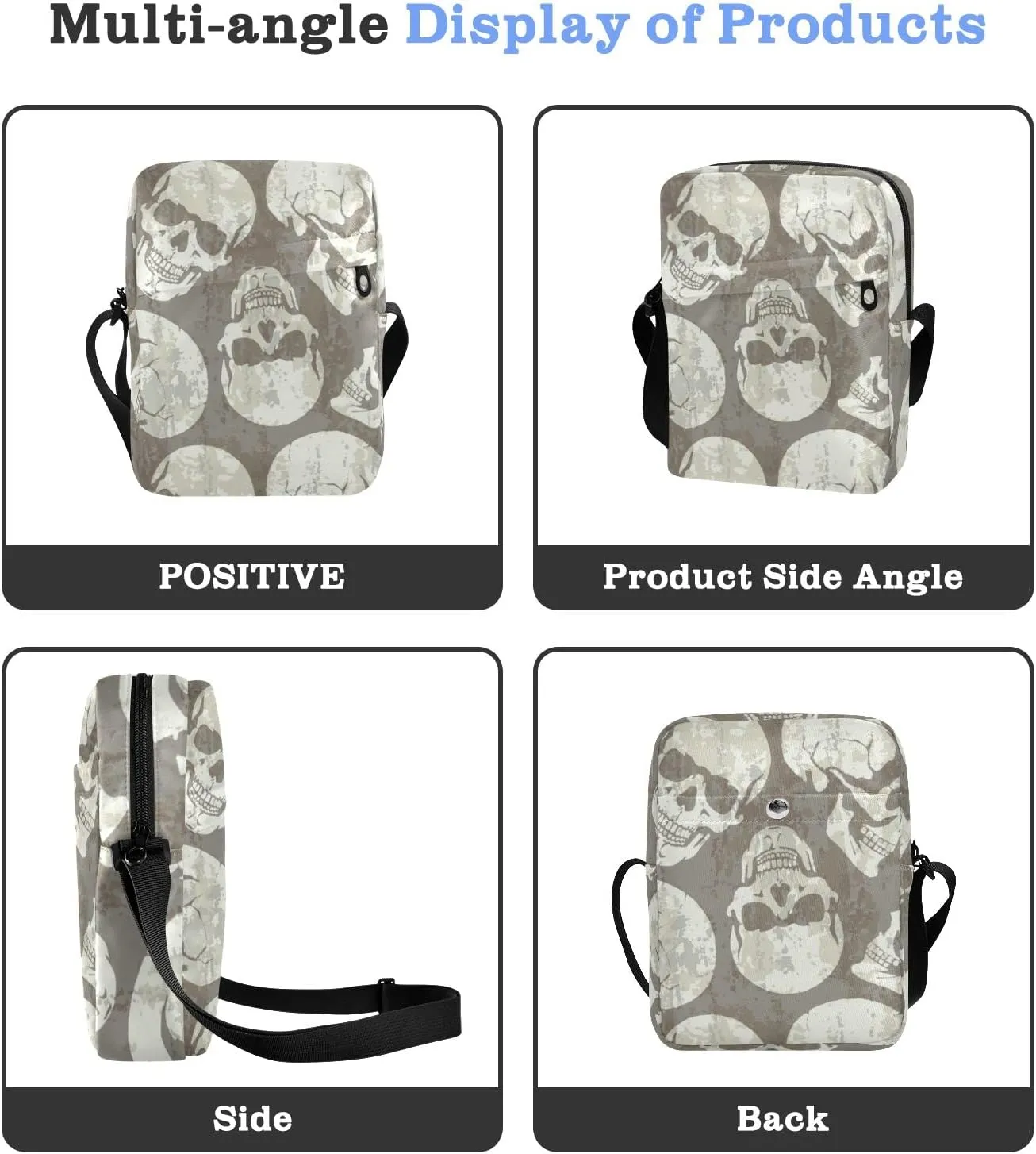 ALAZA Old Style Skull Crossbody Bag Small Messenger Bag Shoulder Bag with Zipper for Women Men