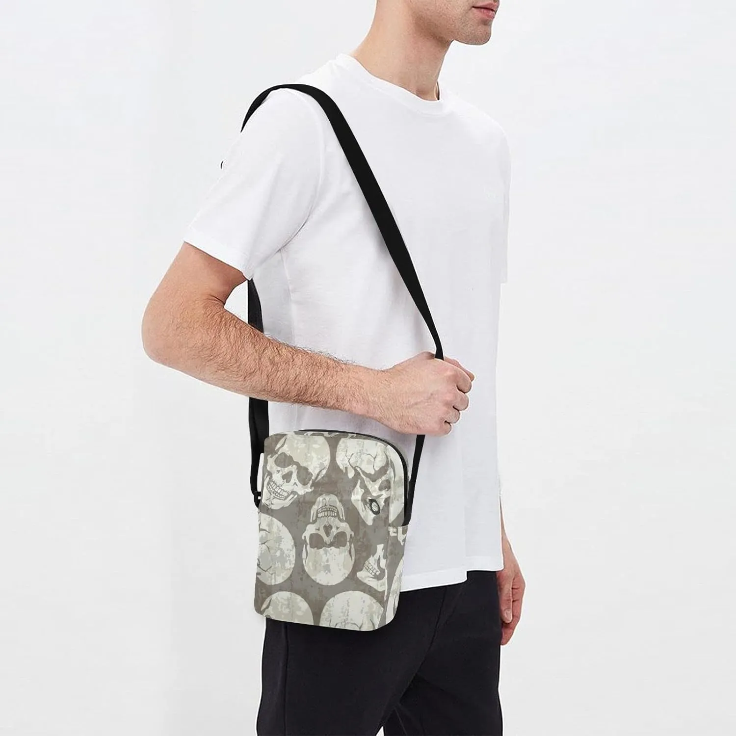 ALAZA Old Style Skull Crossbody Bag Small Messenger Bag Shoulder Bag with Zipper for Women Men