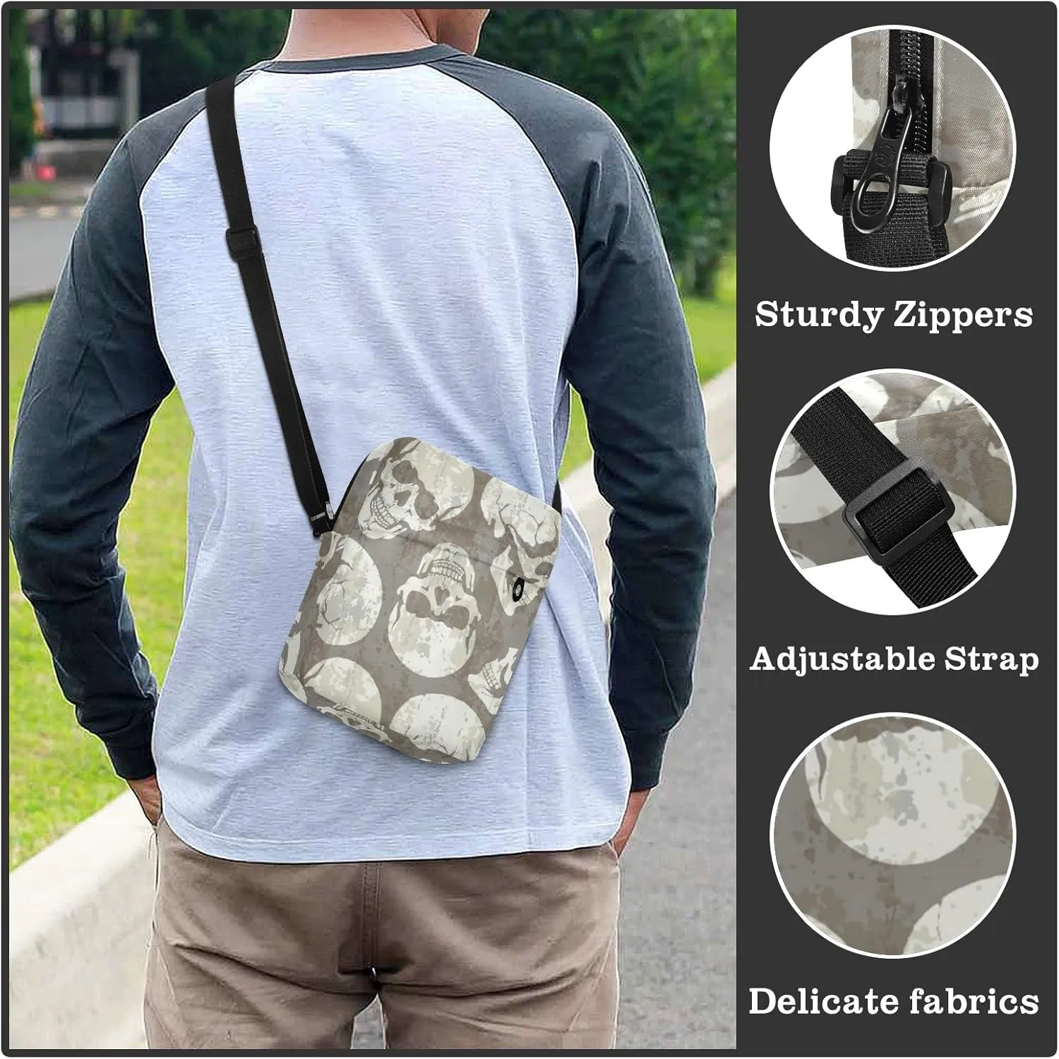 ALAZA Old Style Skull Crossbody Bag Small Messenger Bag Shoulder Bag with Zipper for Women Men