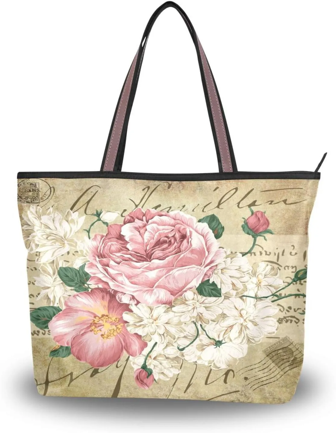 ALAZA Vintage Rose Floral Women Tote Bag Handbag Large Capacity Shoulder Bags